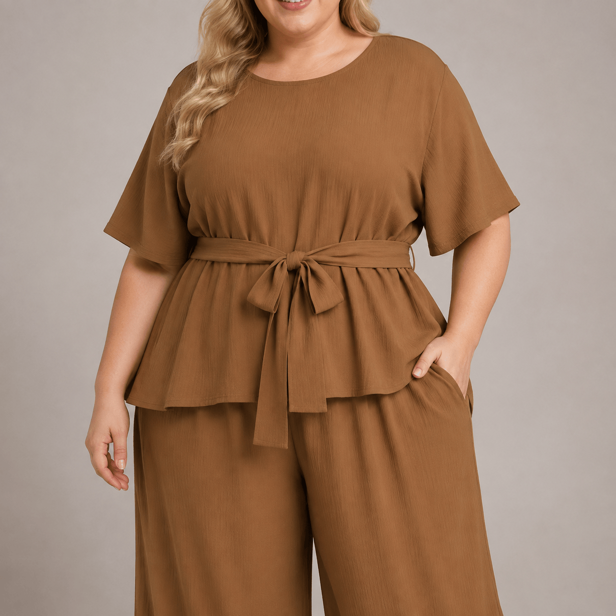 Relaxed Belted Top Wide Leg Pocket Pants Set - image 2
