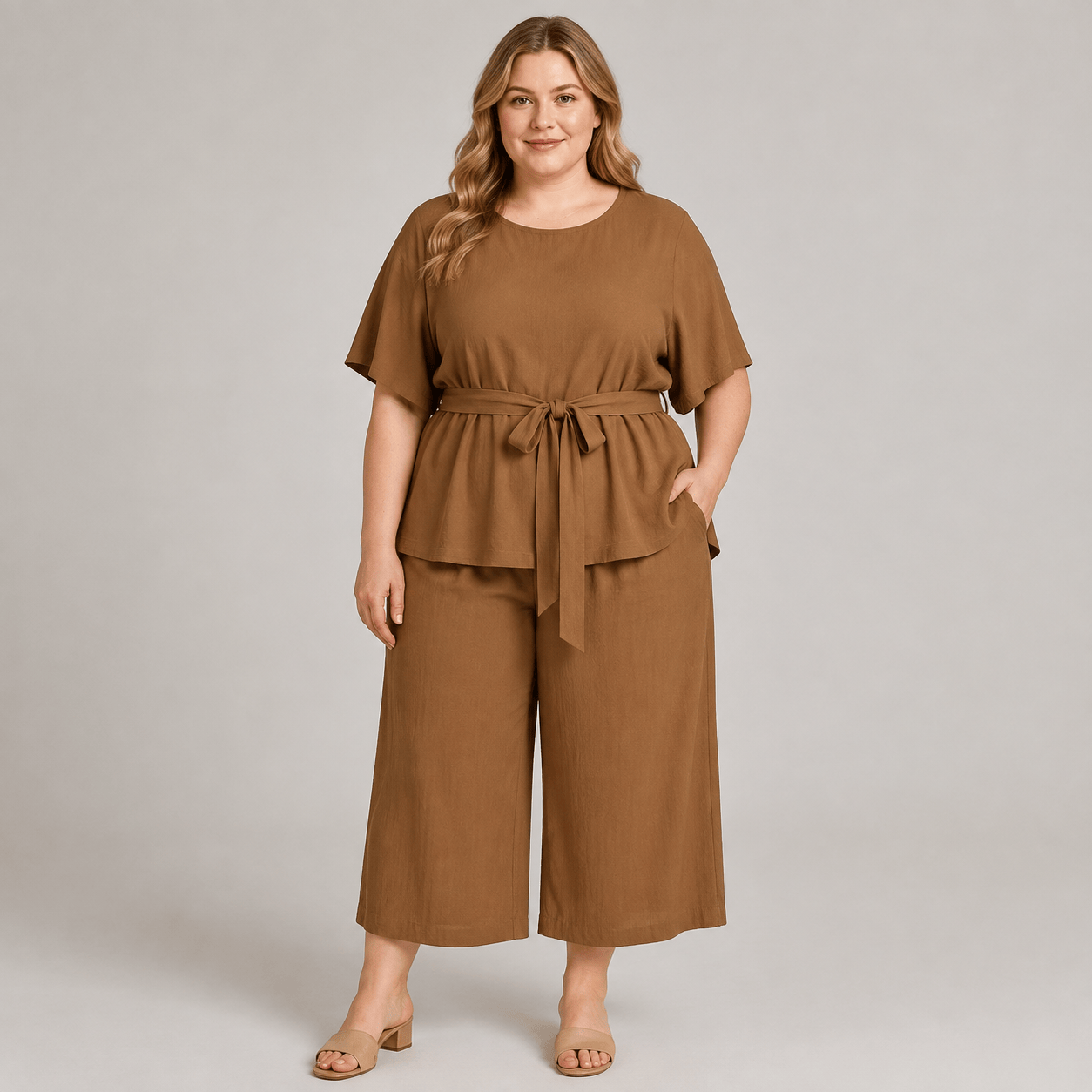 Relaxed Belted Top Wide Leg Pocket Pants Set - image 1