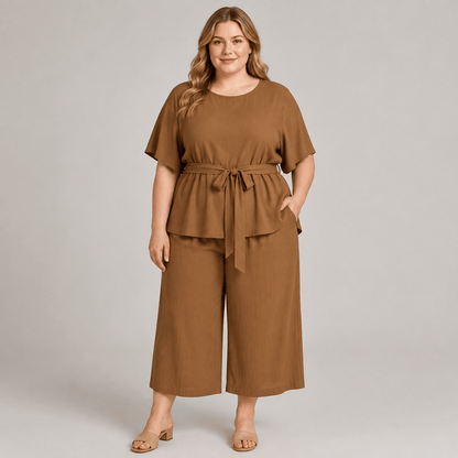 Relaxed Belted Top Wide Leg Pocket Pants Set - image 1