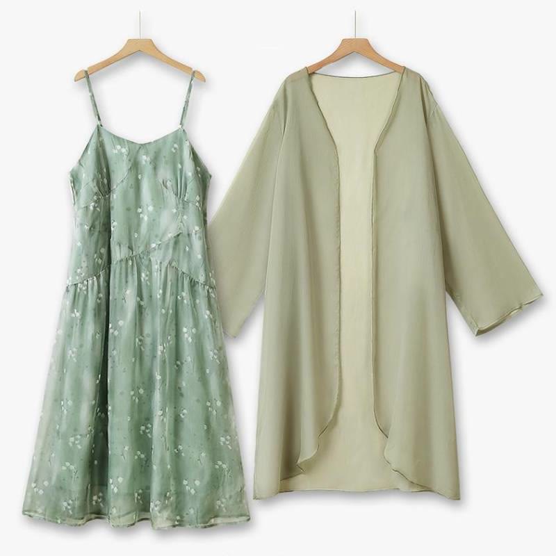 Sage Floral Two Piece Skirt Set - 2Pcs Set - 6XL - image 0