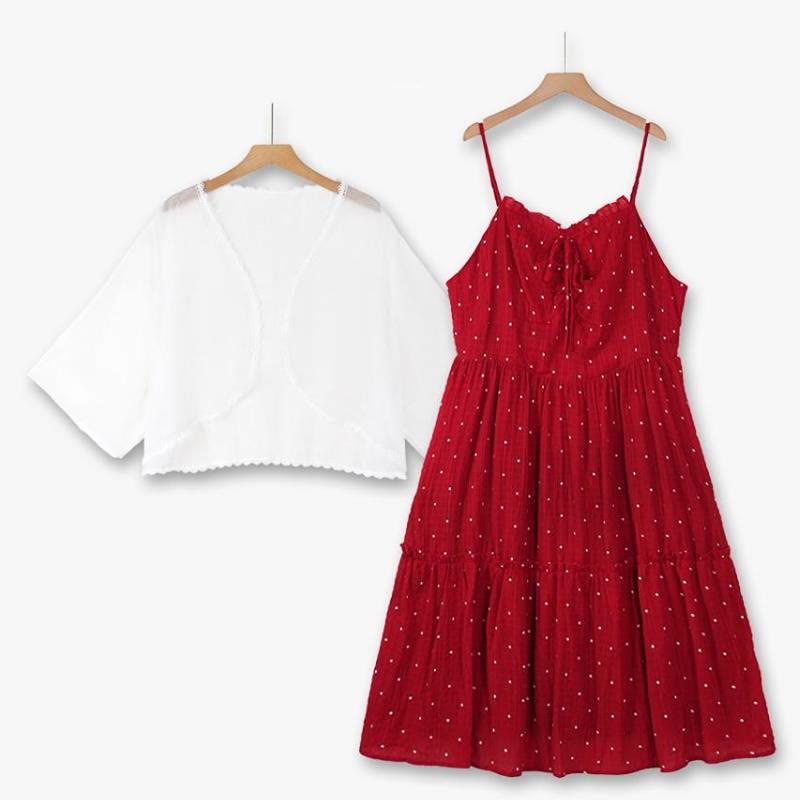 Romantic Ditsy Dot Dress Two Piece Set - 2Pcs Set - 6XL - image 0