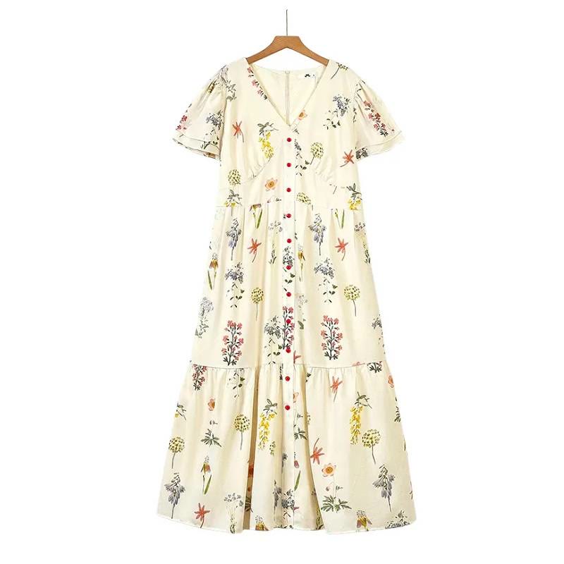 Botanical Button Front Maxi Dress - Apricot - 6XL - image 0