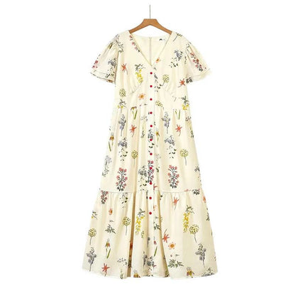 Botanical Button Front Maxi Dress - Apricot - 6XL - image 0