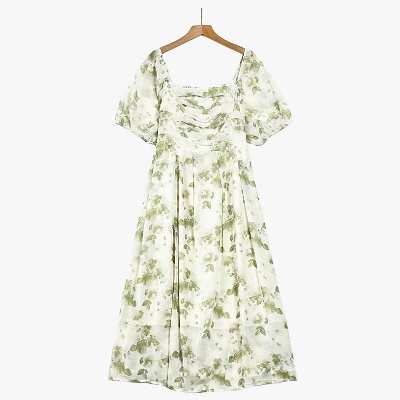 Botanical Square Neck Midi Dress - Green - 7XL - image 0