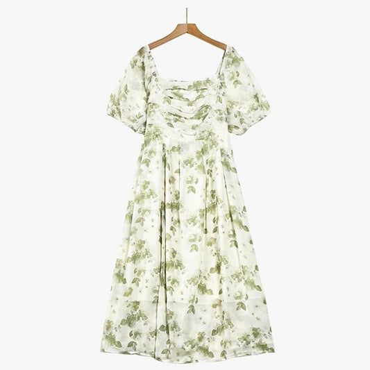 Botanical Square Neck Midi Dress - Green - 7XL - image 0