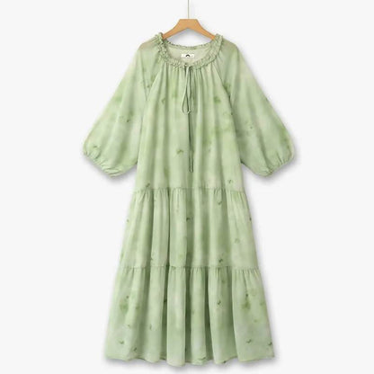 Romantic Tie Neck Ruffle Maxi Dress - Green - 6XL - image 0