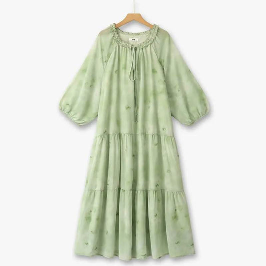Romantic Tie Neck Ruffle Maxi Dress - Green - 6XL - image 0