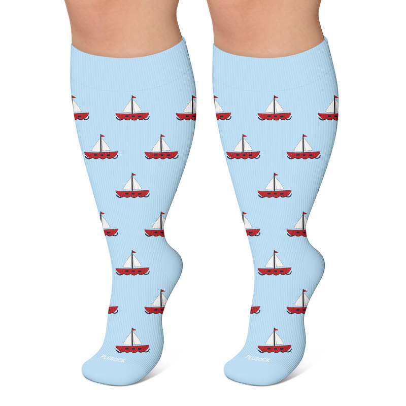 Plus Size Paw Print Compression Socks - Blue - 4XL - image 4