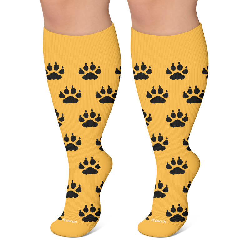 Plus Size Paw Print Compression Socks - Yellow - 4XL - image 5