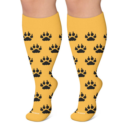 Plus Size Paw Print Compression Socks - Yellow - 4XL - image 5
