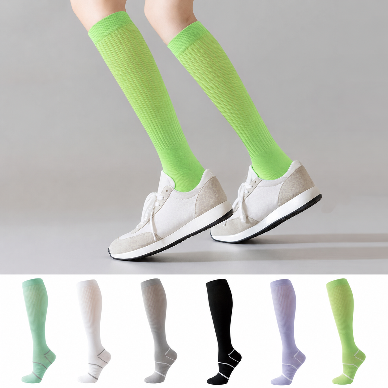 Solid Color Mesh Breathable Compression Knee High Socks(6 Pairs) - image 0