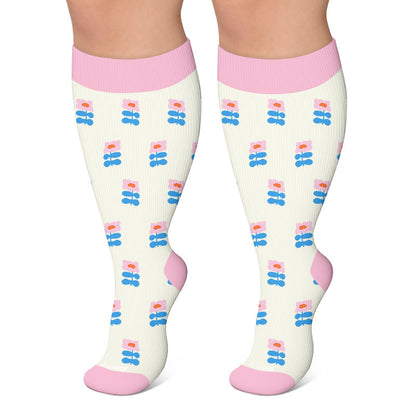 Plus Size Floral Autumn Leaf Compression Socks - Pink - 4XL - image 6