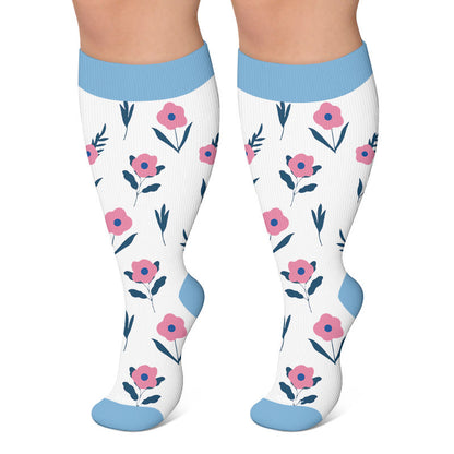 Plus Size Floral Autumn Leaf Compression Socks - Blue - 4XL - image 4
