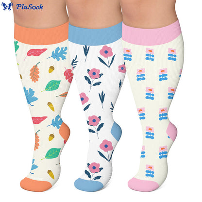 Plus Size Floral Autumn Leaf Compression Socks - image 0