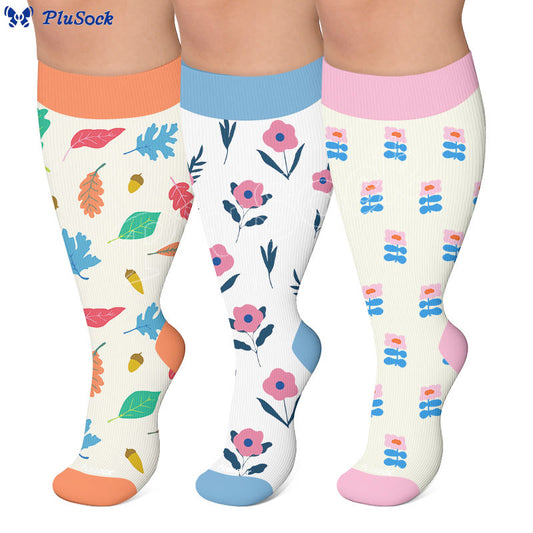 Plus Size Floral Autumn Leaf Compression Socks - image 0