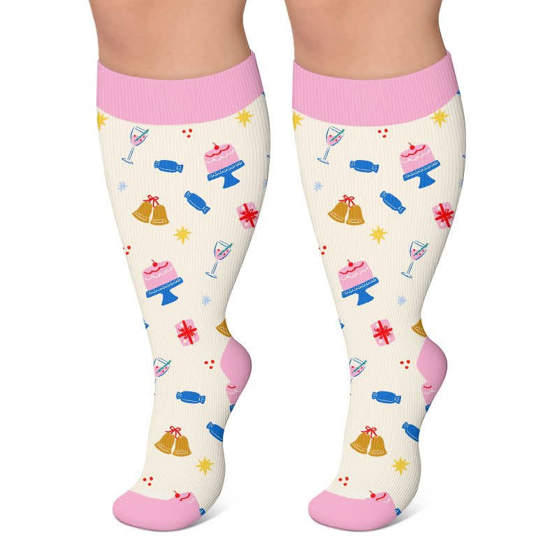 Plus Size Birthday Cheer Gingerbread Compression Socks - Beige - 4XL - image 5