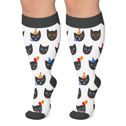 Plus Size Birthday Cheer Gingerbread Compression Socks - Black - 4XL - image 6