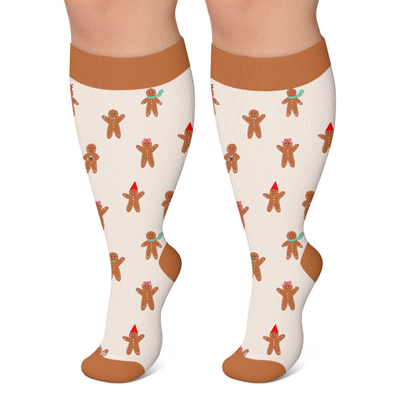 Plus Size Birthday Cheer Gingerbread Compression Socks - Khaki - 4XL - image 4