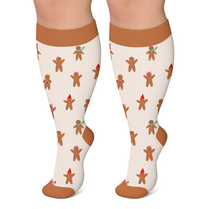 Plus Size Birthday Cheer Gingerbread Compression Socks - Khaki - 4XL - image 4
