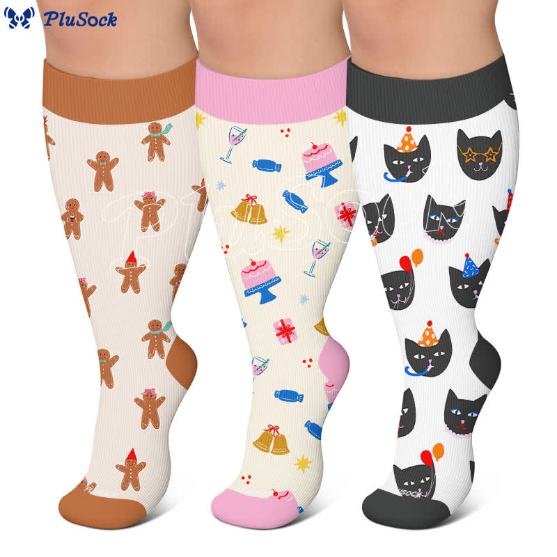 Plus Size Birthday Cheer Gingerbread Compression Socks - image 0
