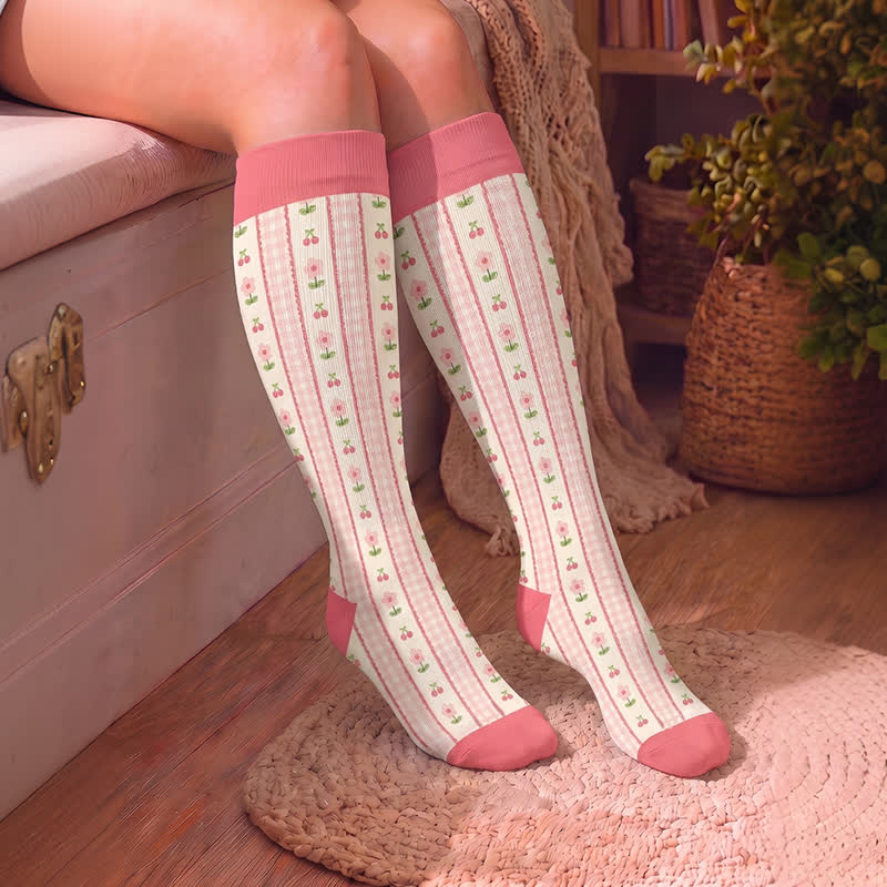 Plus Size Floral Stripe Compression Socks - image 2