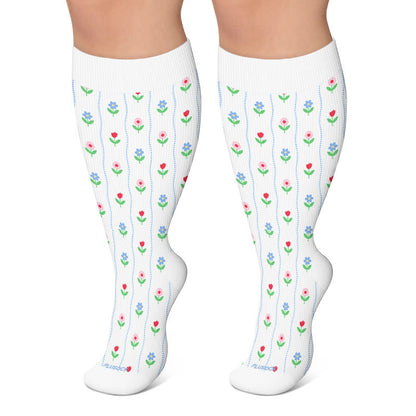 Plus Size Floral Stripe Compression Socks - White - 4XL - image 4