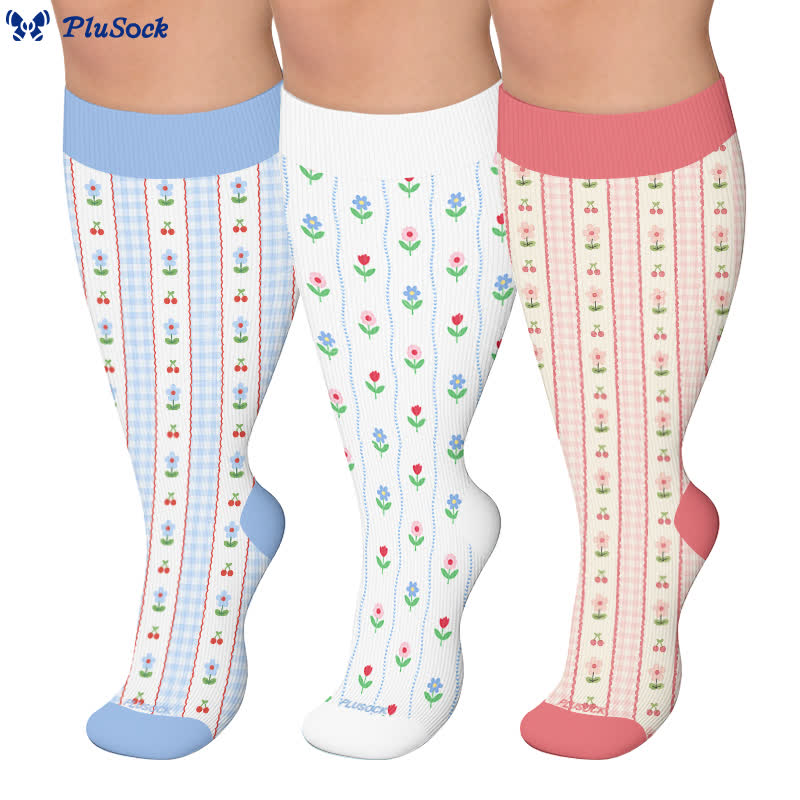 Plus Size Floral Stripe Compression Socks - image 0