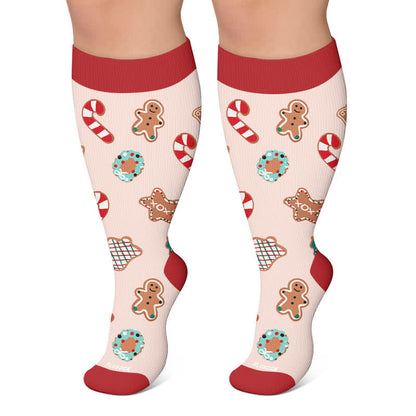 Plus Size Snowman Gingerbread Man Compression Socks - Pink - 4XL - image 4