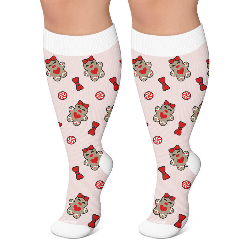 Plus Size Snowman Gingerbread Man Compression Socks - Light Pink - 4XL - image 5