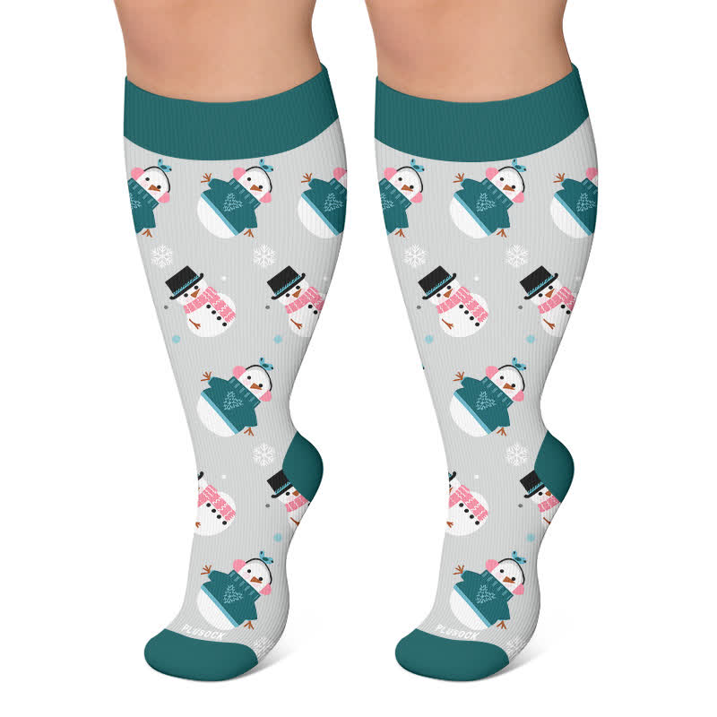 Plus Size Snowman Gingerbread Man Compression Socks - Green - 4XL - image 6