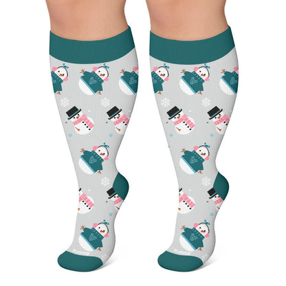 Plus Size Snowman Gingerbread Man Compression Socks - Green - 4XL - image 6