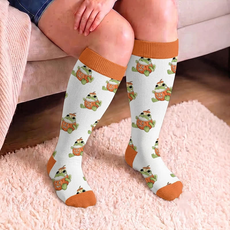 Plus Size Pumpkin Frog Compression Socks - image 2