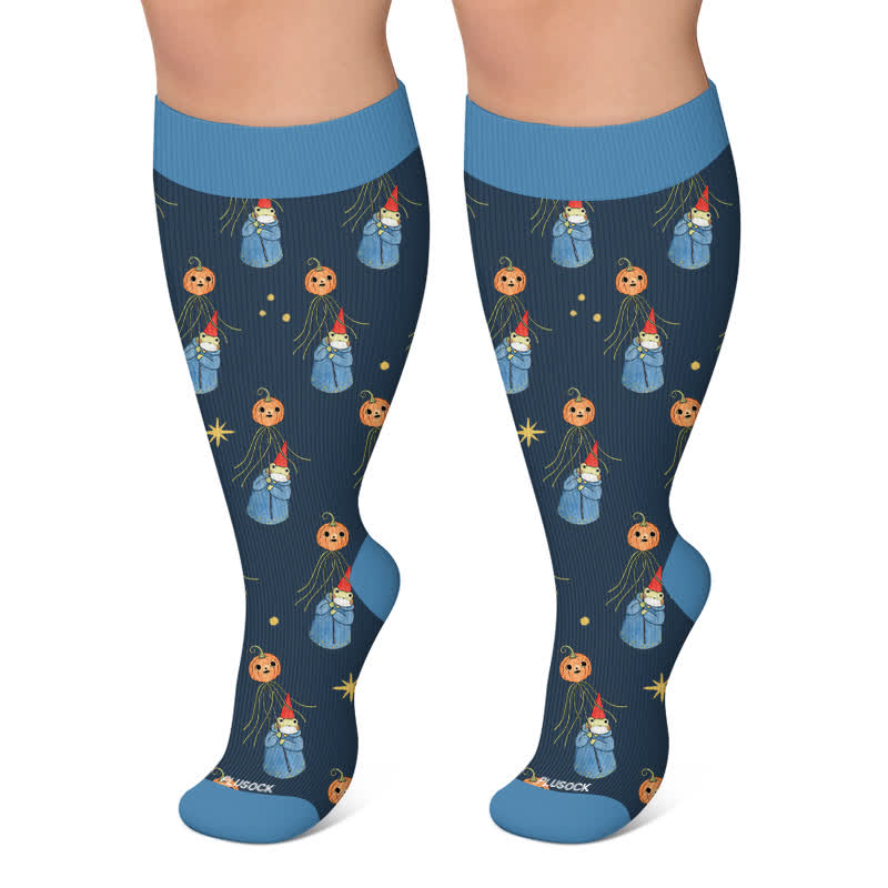 Plus Size Pumpkin Frog Compression Socks - Navy Blue - 4XL - image 5