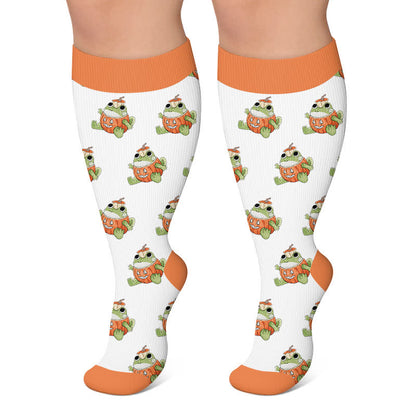 Plus Size Pumpkin Frog Compression Socks - White - 4XL - image 4