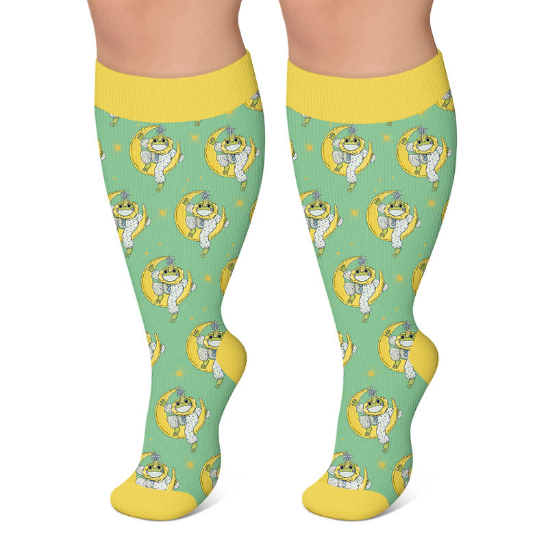 Plus Size Pumpkin Frog Compression Socks - Green - 4XL - image 6