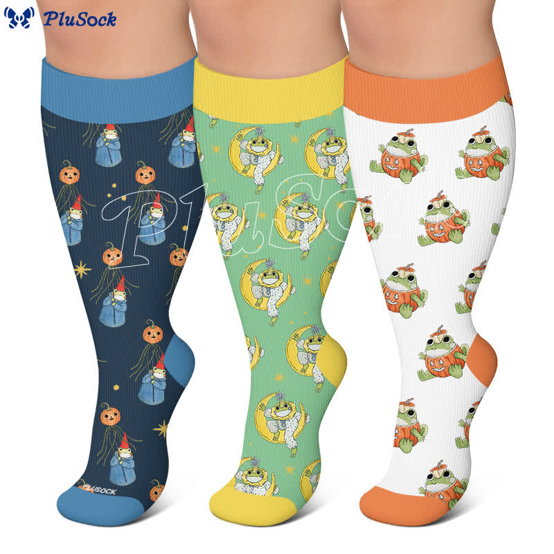 Plus Size Pumpkin Frog Compression Socks - image 0