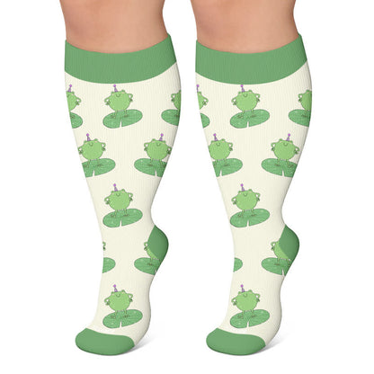 Plus Size Cartoon Frog Print Compression Socks - Beige - 4XL - image 5