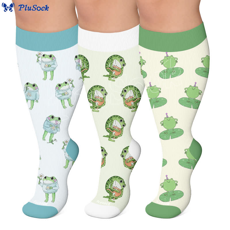 Plus Size Cartoon Frog Print Compression Socks - image 0