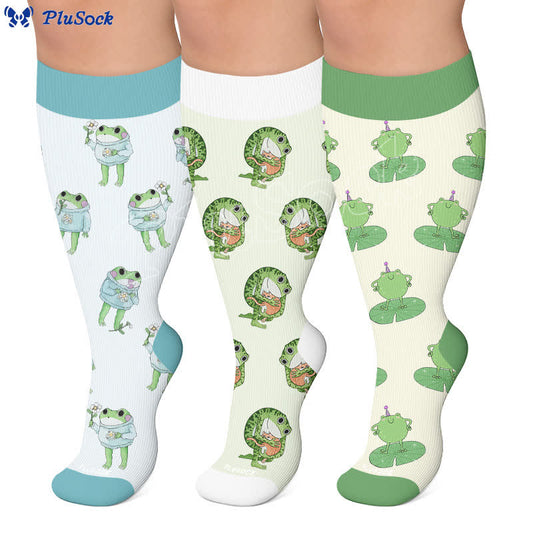 Plus Size Cartoon Frog Print Compression Socks - image 0
