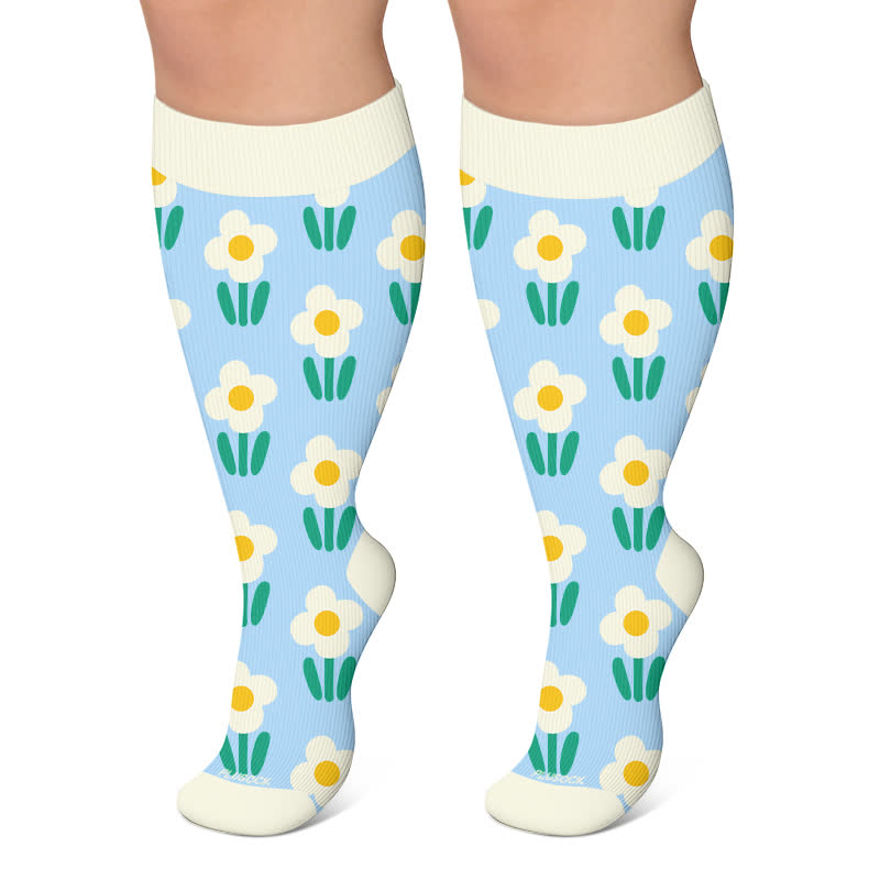 Plus Size Daisy Frog Compression Socks - Blue - 4XL - image 4