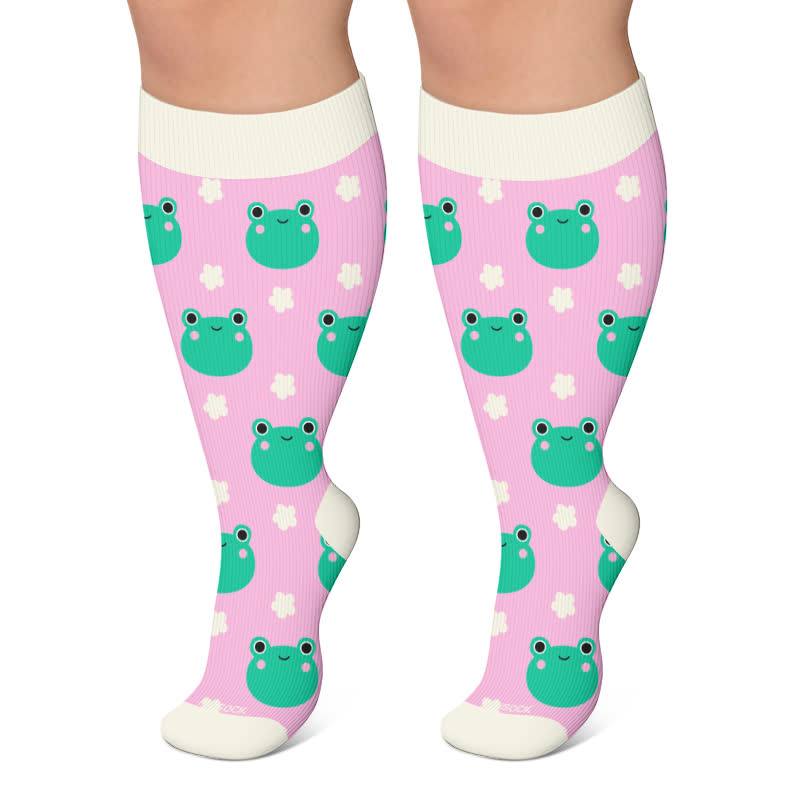 Plus Size Daisy Frog Compression Socks - Pink - 4XL - image 5