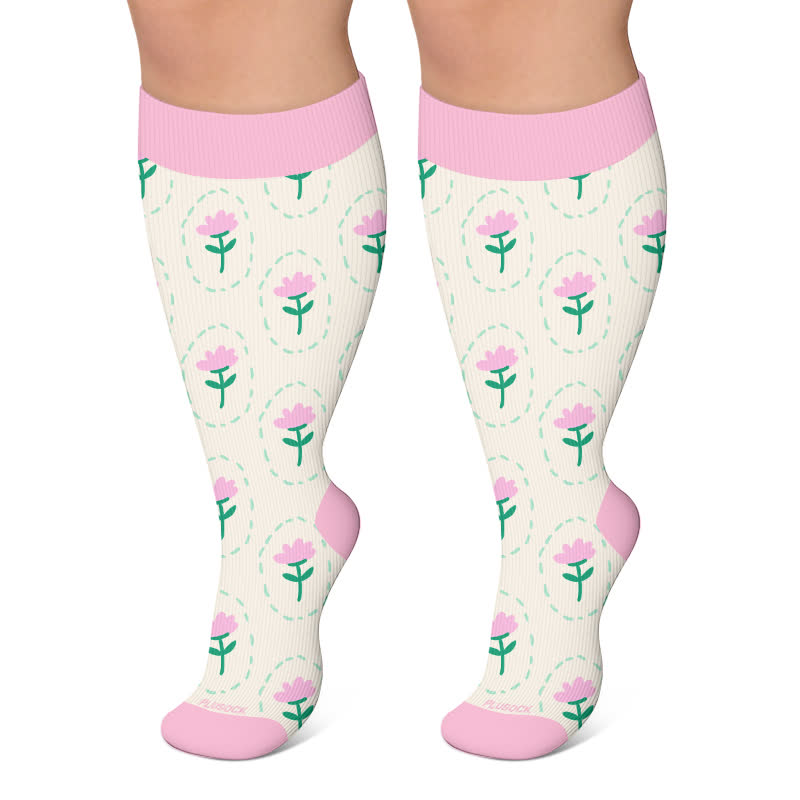Plus Size Daisy Frog Compression Socks - Beige - 4XL - image 6