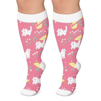 Plus Size Strawberry Kitty Garden Compression Socks - Pink - 4XL - image 6