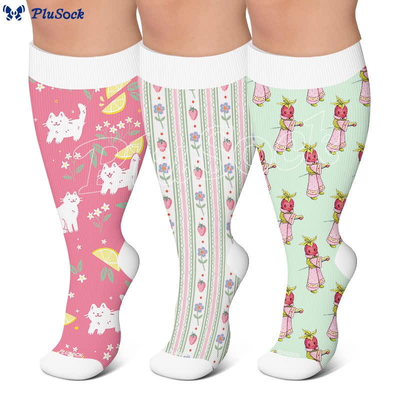 Plus Size Strawberry Kitty Garden Compression Socks - image 0