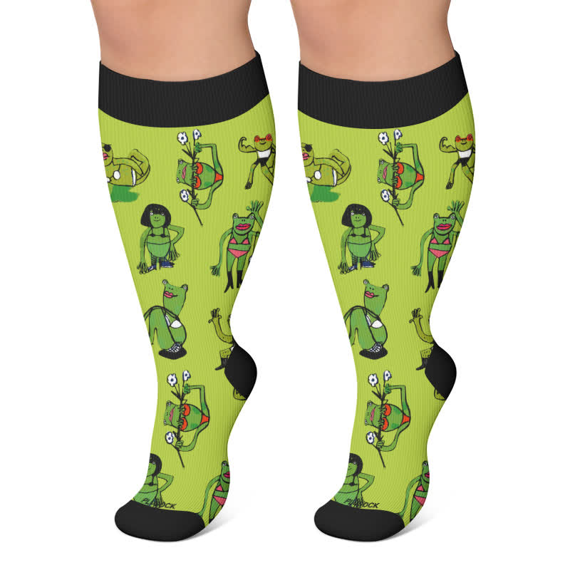 Plus Size Playful Frog Compression Socks - Dark Green - 4XL - image 4