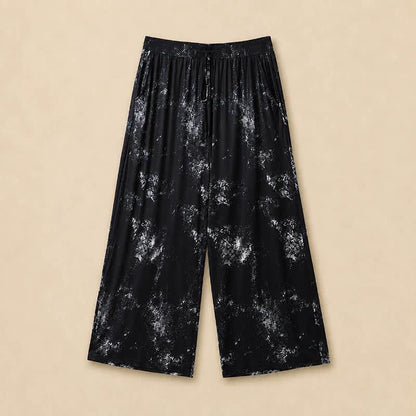 Plus Size Splash Print Flowy Wide Leg Pants - Black - 6XL - image 0