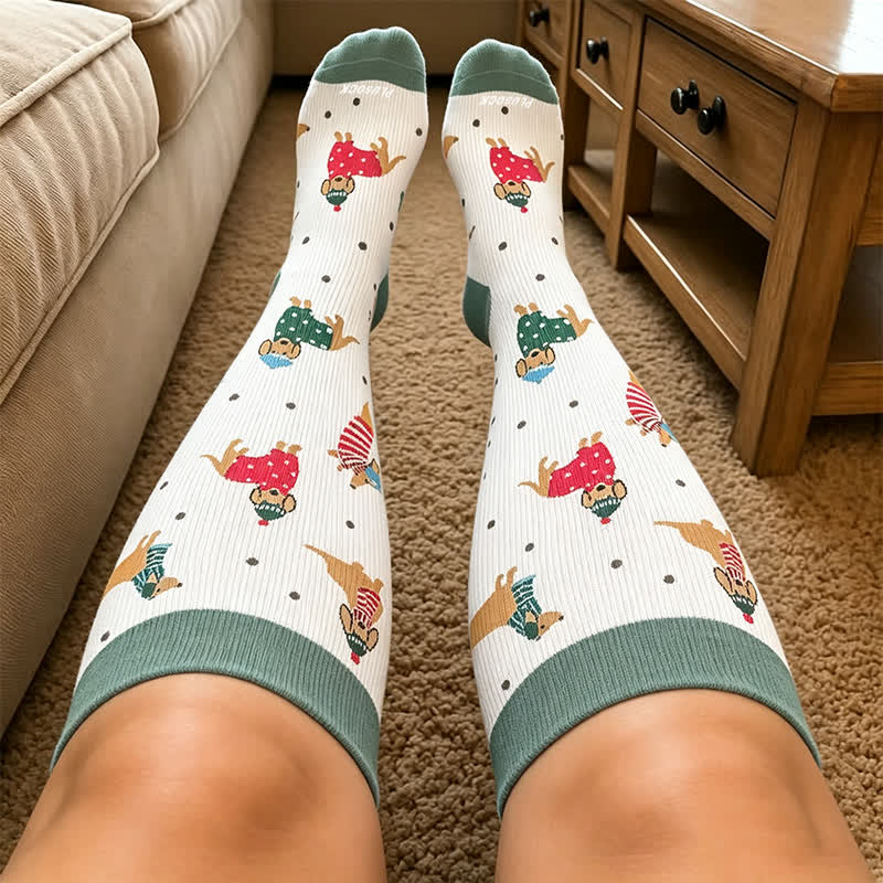 Plus Size Playful Puppy Floral Compression Socks - image 3
