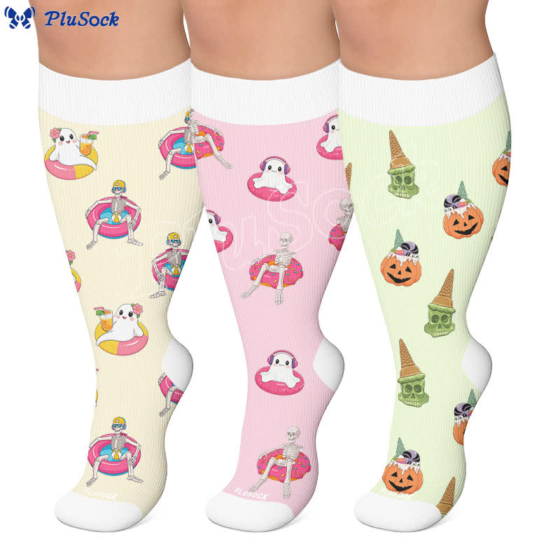 Plus Size Fun Skeleton Ghost Compression Socks - image 0