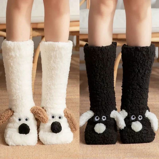 Cozy Puppy Sherpa Home Slipper Socks(2 Pairs) - Black+White - EU36-43(US3-9) - image 0