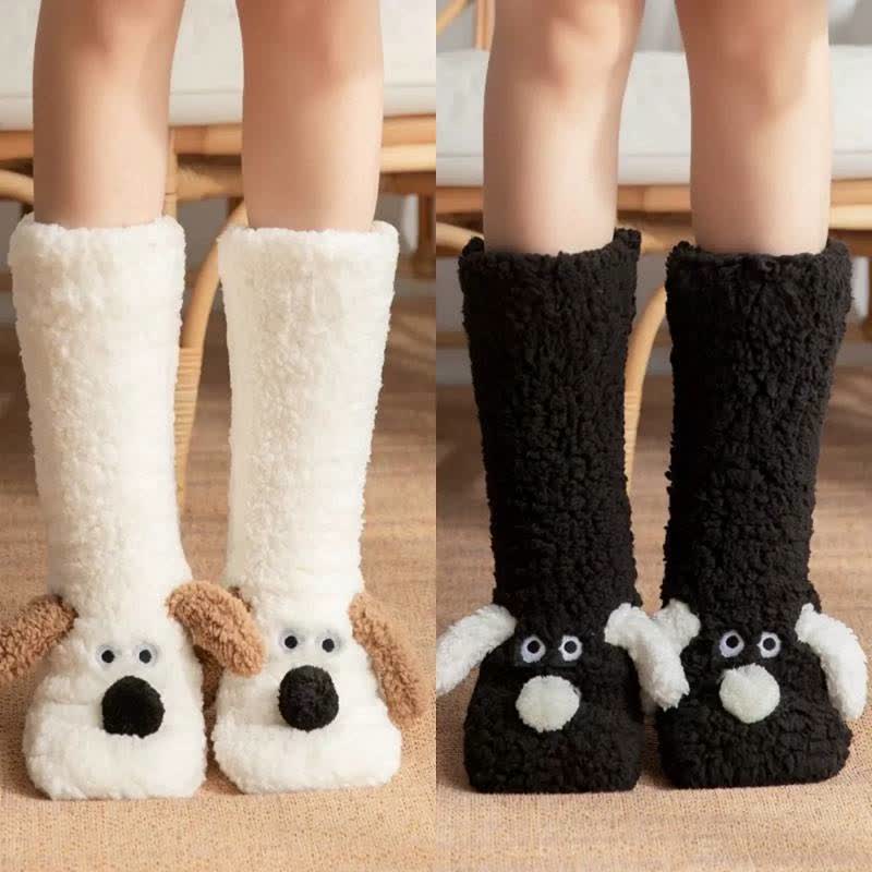 Cozy Puppy Sherpa Home Slipper Socks(2 Pairs) - Black+White - EU36-43(US3-9) - image 0